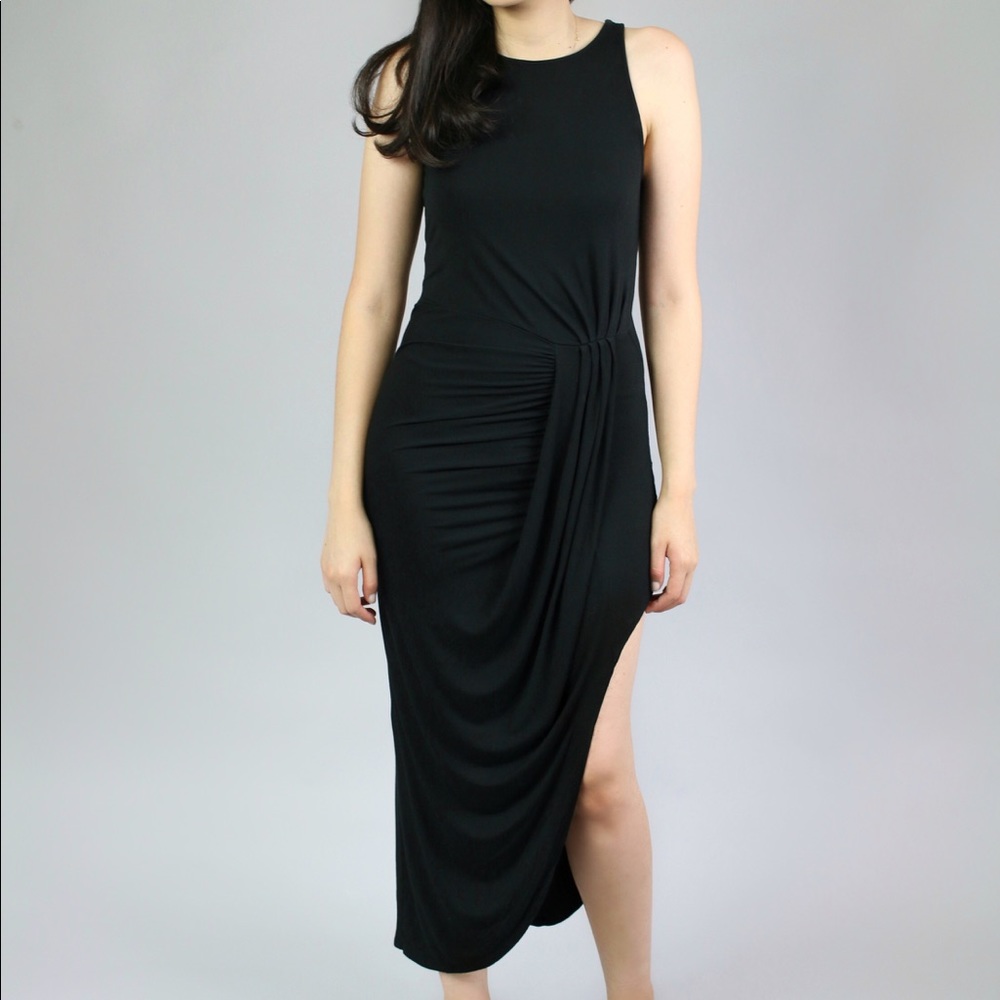 Black wrap maxi dress with side slit